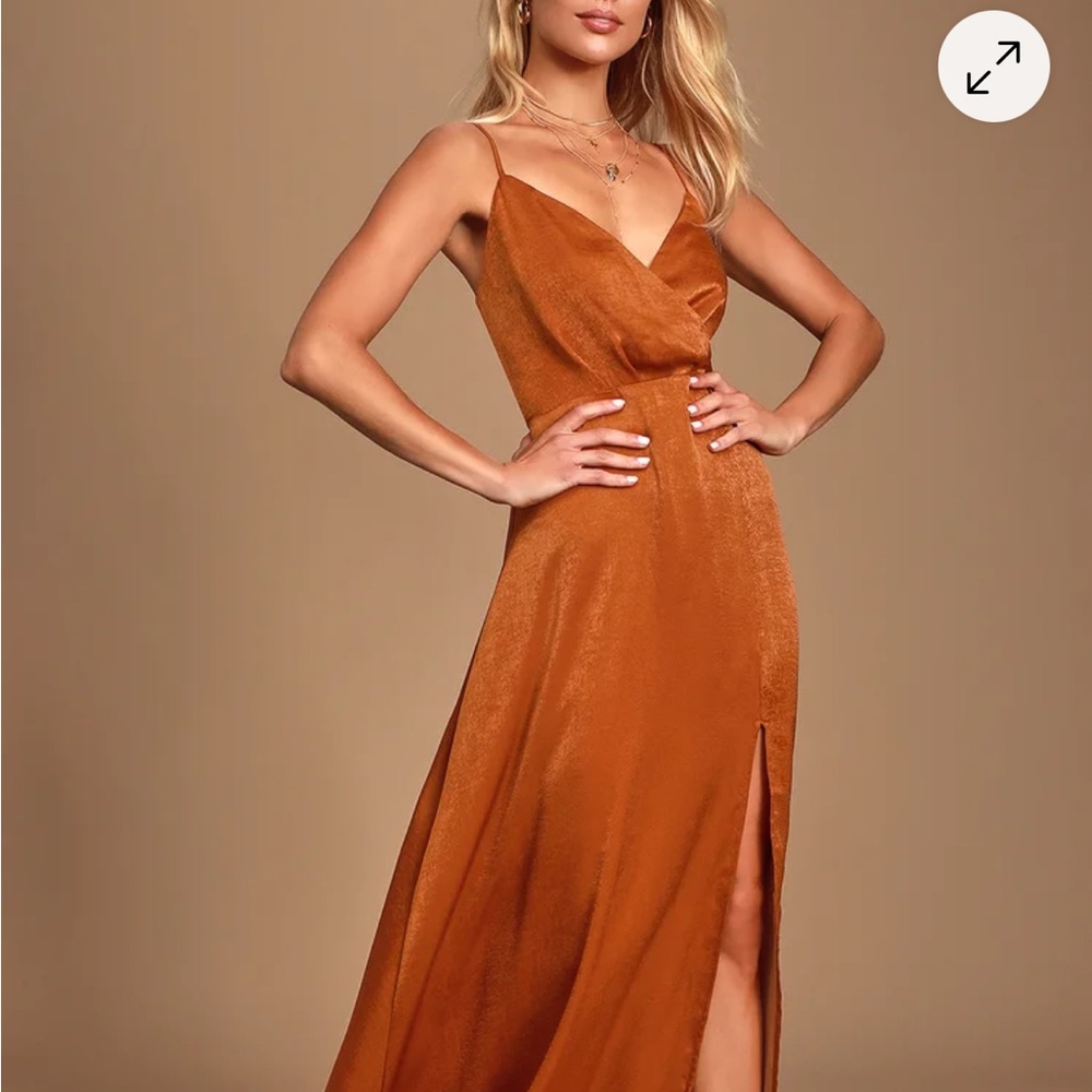 Lulu's Rust Orange Satin Maxi Dress